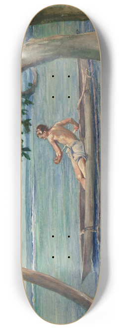 John La Farge - Boy in Canoe Passing in Front of Our House, Vaiala, Samoa 8.25 inch art skate deck