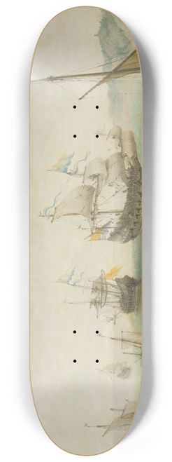 Adam Willaerts - A Marine With Five Vessels Out To Sea And Another In Port, And With Groups Of Largely Male Figures Engaged In Buying Or Selling Fish Or Other Wares 8.25 inch art skate deck