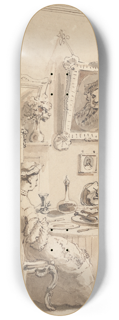John Thomas Smith - Hogarth Drinking the First Glass of Wine with His Wife  Their Dogs Keeping Respectful Distances 8.25 inch art skate deck