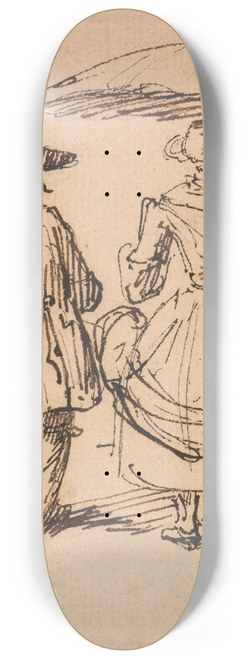 John Thomas Smith - Joseph Nollekens R.A. and Mrs. Nollekens; The pair of compasses and the pair of callipers side by side 8.25 inch art skate deck