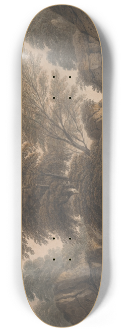 John Varley - Figures Beside a Waterfall and Pool in a Wooded Landscape 8.25 inch art skate deck