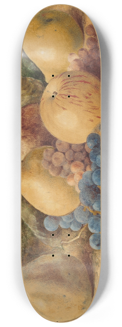 John William Hill - Still Life of Fruit  Apples, Pears, and Grapes on Ground 8.25 inch art skate deck
