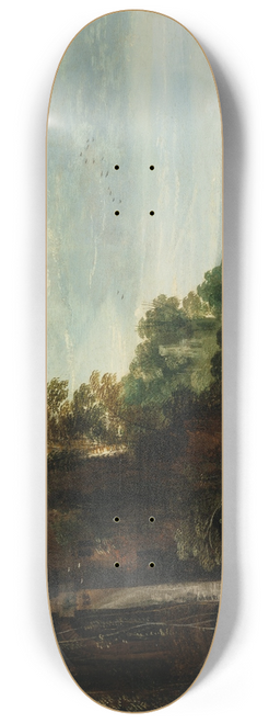 Joos de Momper - A wooded landscape with a rider conversing with peasants near an overgrown castle 8.25 inch art skate deck