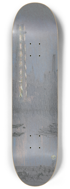 Joseph Pennell - Shot Tower with night lights, from Embankment 8.25 inch art skate deck