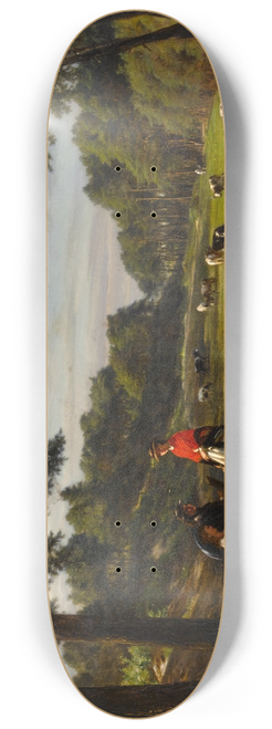 Josephus Laurentius Dyckmans - A pastoral landscape with figures sketching in the foreground 8.25 inch art skate deck