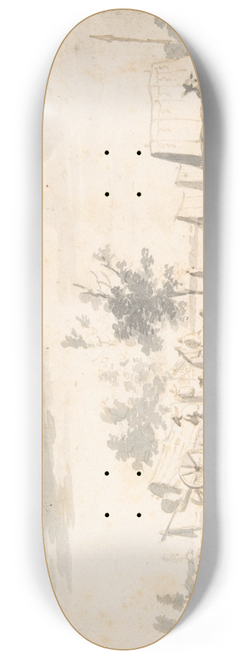 Josua de Grave - Landscape with Figures and Camp Site 8.25 inch art skate deck