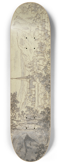Josua de Grave - Landschaft mit Dorf, im Vordergrund Reiter und eine Viehherde mit Hirte 8.25 inch art skate deck