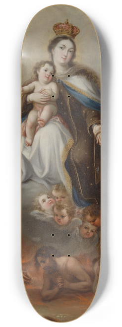 Juan Francisco de Aguilera - The Virgin of Carmen and the Souls of Purgatory with St. Joseph and the Prophet Elijah 8.25 inch art skate deck