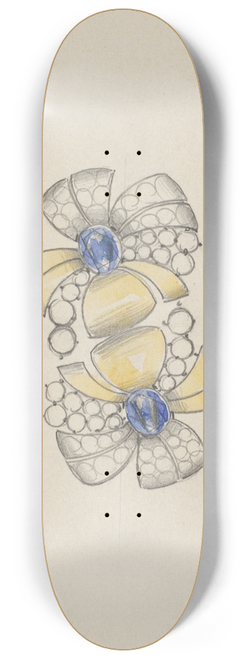 Jules Chadel - Ontwerp voor juweel in de vorm van twee gestileerde bloemen, met goud en saffieren 8.25 inch art skate deck