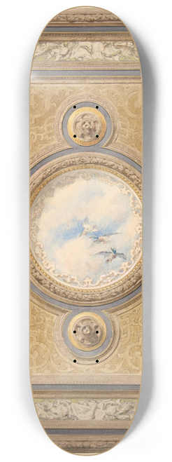 Jules-Edmond-Charles Lachaise - Design for a carved and painted ceiling with clouds and ducks in the central circular panel 8.25 inch art skate deck
