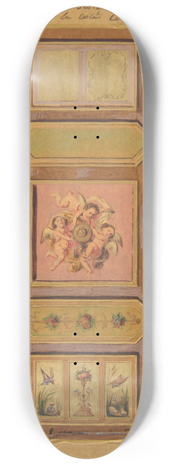 Jules-Edmond-Charles Lachaise - Design for a paneled ceiling painted with putti, birds, and floral motifs on tracing paper; mounted on wove paper 8.25 inch art skate deck