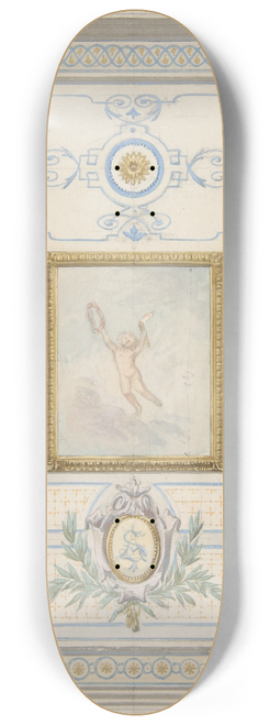 Jules-Edmond-Charles Lachaise - Design for the painted decoration of a ceiling with the monogram; AS 8.25 inch art skate deck