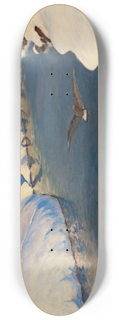 Julian Falat - Winter landscape with a river and a bird 8.25 inch art skate deck
