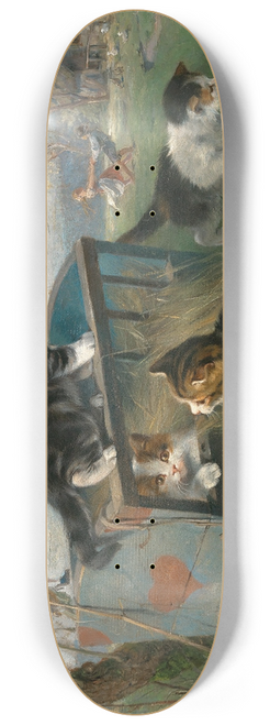 Julius Adam the younger - Kittens Playing on a Cart in the Meadow 8.25 inch art skate deck