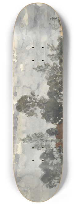 Julius Jacobus van de Sande Bakhuyzen - Bomen zich spiegelend in het water bij een bewolkte lucht 8.25 inch art skate deck