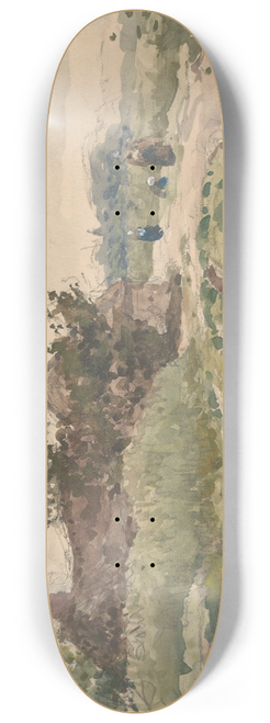 Julius Jacobus van de Sande Bakhuyzen - Landweg met enkele figuren, leidend naar een boerderij 8.25 inch art skate deck