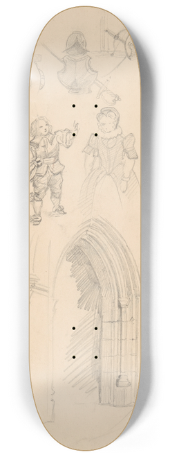 Jzef Simmler - Sketches of Baroque costumes and furniture and Gothic architectural details 8.25 inch art skate deck