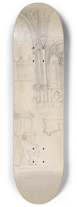Jzef Simmler - Sketches of fragments of Gothic architecture 8.25 inch art skate deck
