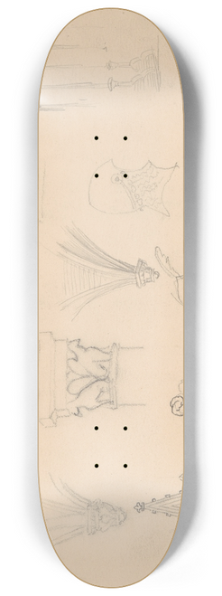 Jzef Simmler - Sketches of Roman and Gothic architectural details and medieval armour 8.25 inch art skate deck