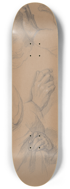 Jzef Simmler - Sketch of head and studies of hands of Gniewosz of Dalewice; studies of Jagieos hands for the painting Queen Jadwigas Oath 8.25 inch art skate deck