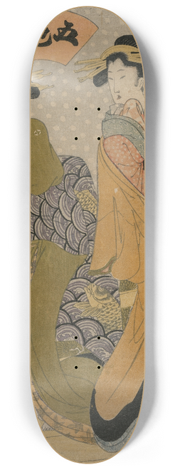 Kikukawa Eizan - Two Courtesans on a Balcony (From the series Five Colors of Ink) 8.25 inch art skate deck
