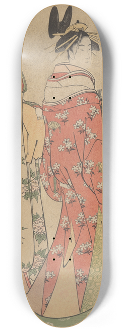Kitagawa Utamaro - Courtesan Passing through Street, Accompanied by Servant 8.25 inch art skate deck
