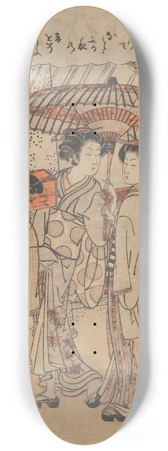 Korysai Isoda - Three Females, Two Carrying Box and Lantern 8.25 inch art skate deck