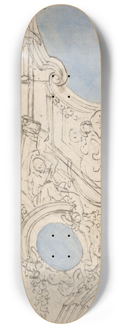 Luigi Garzi - A Foreshortened View of a Ceiling Corner Decorated with Statues, Putti and Garlands 8.25 inch art skate deck