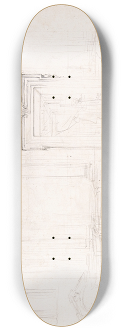 Luigi Vanvitelli - Architectural Sketch for the design of a Wall with Doorway, with two smaller sketches for the design of windows or doorways 8.25 inch art skate deck