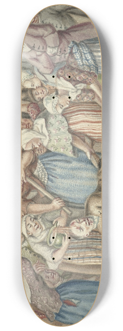Anthonie Drost - Een man die zijn vrouw had geslagen wordt in de Vinkestraat te Amsterdam door een groep vrouwen bestraft, 1768 8.25 inch art skate deck