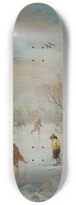 Anthonie Verstraelen - Skaters And A Horse-Drawn Sledge On A Frozen Waterway 8.25 inch art skate deck