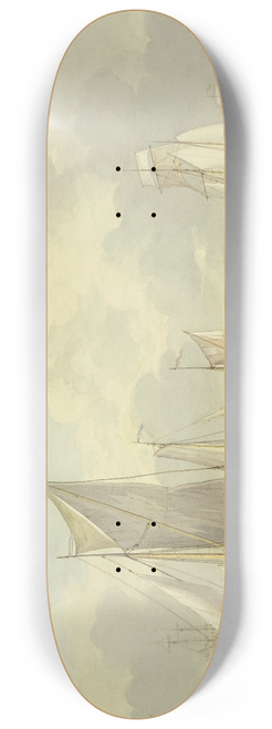 Martinus Schouman - Ruhige See mit vielen Schiffen, vorne ein Boot mit drei Ruderern und einer Frau 8.25 inch art skate deck