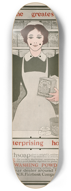 Maxfield Parrish - Three of the greatest requisites of an enterprising housekeeper  Copco, Cottolene, Gold Dust washing powder 8.25 inch art skate deck
