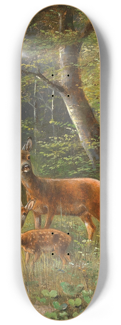 Moritz Mller - A Family of Red Deer in a Forest Glade 8.25 inch art skate deck