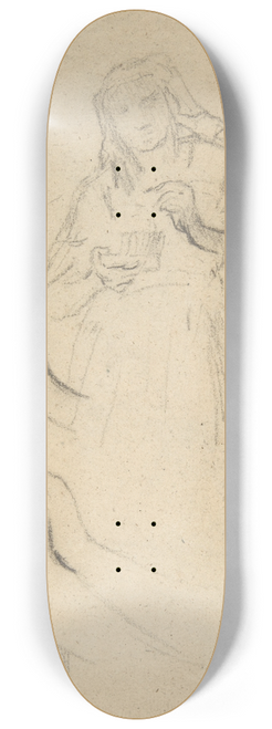 Narcisse-Virgile Diaz de La Pea - Woman holding an open jewelry box 8.25 inch art skate deck