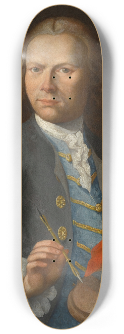 Nathaniel Hone - Portrait of an artist holding a drawing, an unfinished canvas beyond 8.25 inch art skate deck