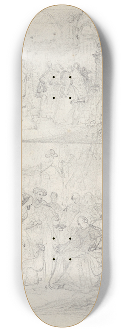 Nicaise De Keyser - Maximilian I, Holy Roman Emperor and Mary of Burgundy Visiting the Painter Hans Memling at the Hostpital in Bruges 8.25 inch art skate deck