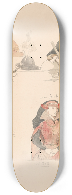 Nicaise De Keyser - Portrait of an Officer, Michiel Adriaensz. De Ruyter, Henry of Nassau-Dillenburg and Jacqueline, Countess of Hainaut 8.25 inch art skate deck