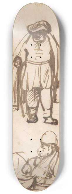 Nicolaes Maes - Studies of Two Men and a Woman Teaching a Child to Walk 8.25 inch art skate deck