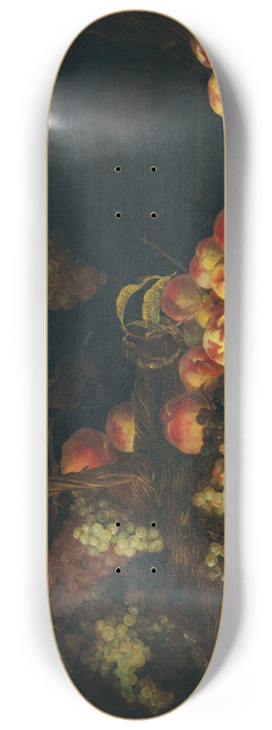 Nicolas de Largillire - Grapes and peaches in a wicker basket with other fruit on a ledge, a landscape beyond 8.25 inch art skate deck