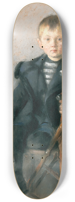 Olga Boznanska - A portrait of a blond boy and black coat with gold button 8.25 inch art skate deck