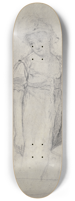 Otto Scholderer - Junge Dame mit Hut und Blumenkorb, an einem Tisch stehend 8.25 inch art skate deck