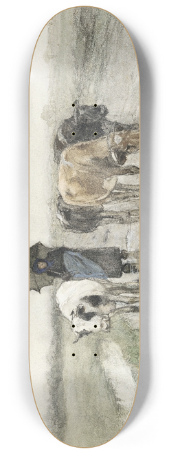 Anton Mauve - A Herdess with Cows on a Country Road in the Rain 8.25 inch art skate deck