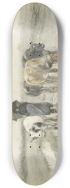 Anton Mauve - A Herdess with Cows on a Country Road in the Rain 8.25 inch art skate deck
