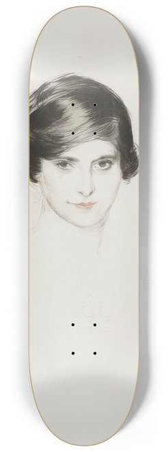 Paul Csar Helleu - Head of Helena Rubinstein With Egret Feathers 8.25 inch art skate deck