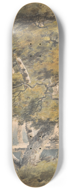 Paul Sandby - Trees, with a Man Crossing a Footbridge 8.25 inch art skate deck