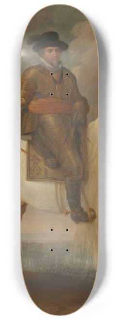 Pauwels van Hillegaert - Prince Maurits astride the white Warhorse presented to him after his Victory at Nieuwpoort 8.25 inch art skate deck