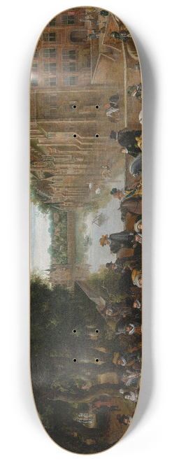 Pauwels van Hillegaert - The Princes of Orange and their Families on Horseback, Riding Out from The Buitenhof, The Hague 8.25 inch art skate deck
