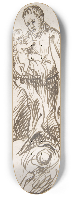 Pedro Duque y Cornejo - Male Saint standing on clouds supported by putti, holding infant Christ 8.25 inch art skate deck
