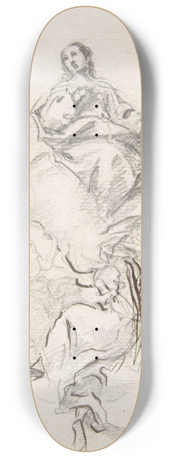 Pedro Duque y Cornejo - Virgin of the Immaculate Conception Seated on Clouds, Supported by Four Angels 8.25 inch art skate deck